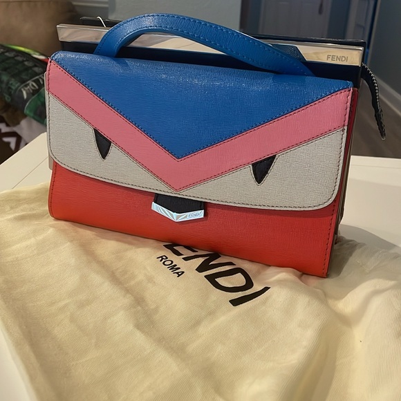 FENDI Vitello Elite Monster Mini Demi Jour Bag - Papavero Blue w original strap